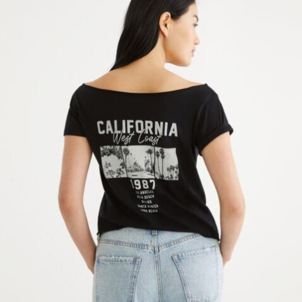 off-the-shoulder graphic tee